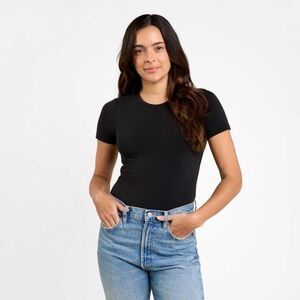 Nuuds Black Cotton Stretch Short Sleeve Crewneck Bodysuit
